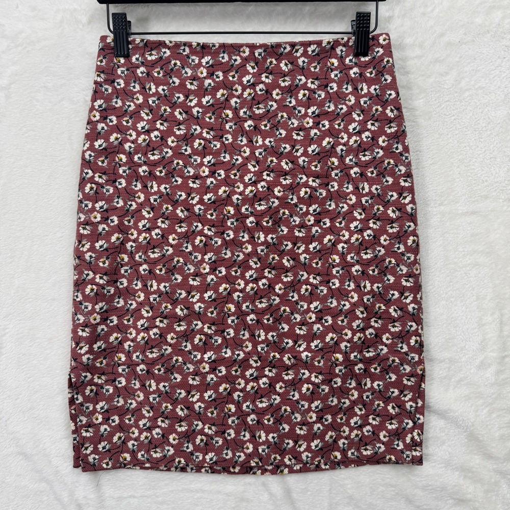 Loft Outlet Skirt Womens 0P Burgundy Floral Pencil Petite Textured